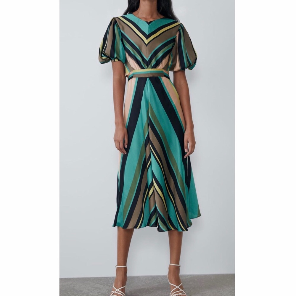 Zara Multicolored Stripe Maxi Dress Short-Sleeve